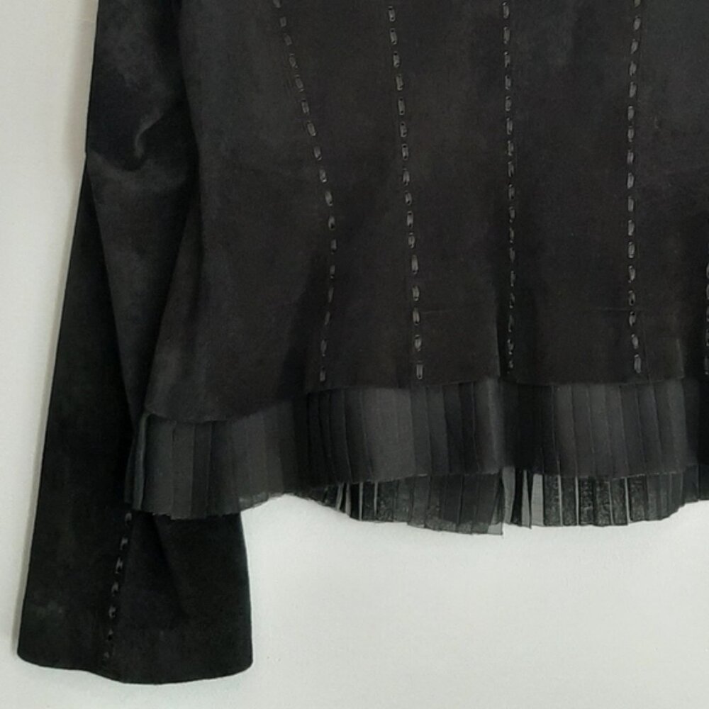 DANIER Genuine Suede Leather Jacket Blazer Button Front Sheer Hem Black Sz M - Picture 9 of 15